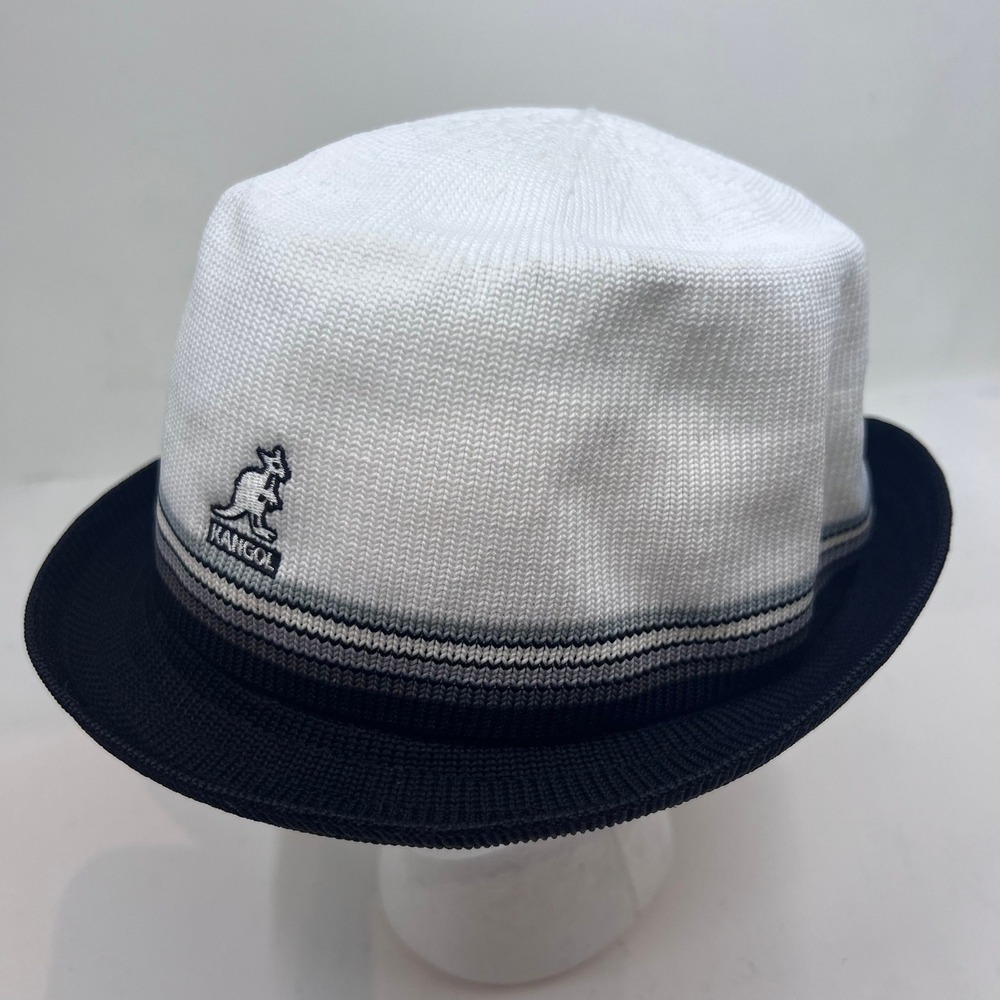 Kangol Stripe-Air Mowbray Hat Men XL White Black Striped Pork Pie Vintage NWT